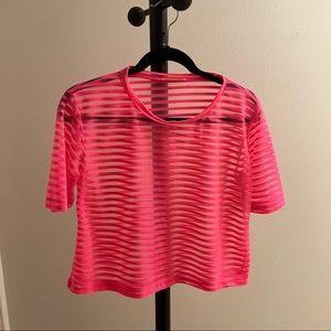 A’GACI medium neon pink stripped see-through top